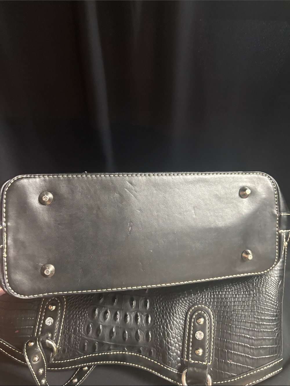 Blazin Roxx  Black Faux Ostrich Embossed Studded Shoulder Tote - Picture 7 of 12